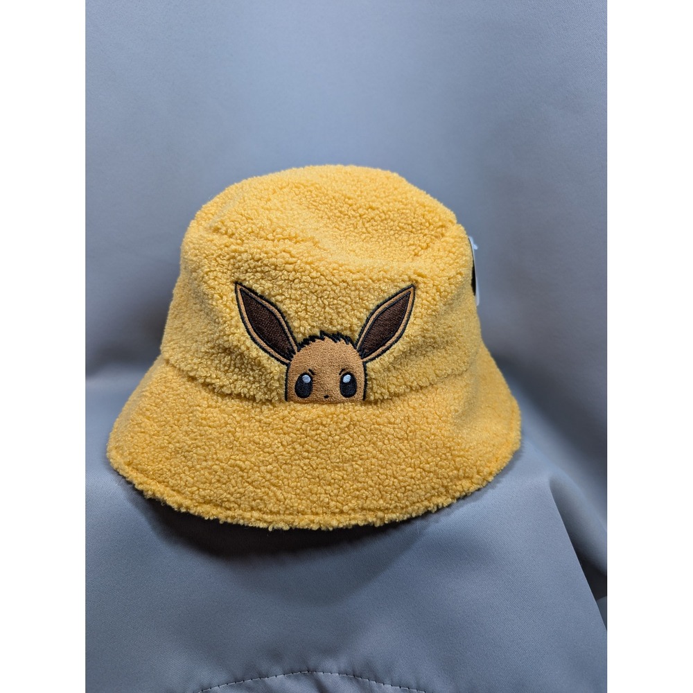 Pokemon Eevee Sherpa Bucket Hat One Size Yellow Faux Fur Embroidered New